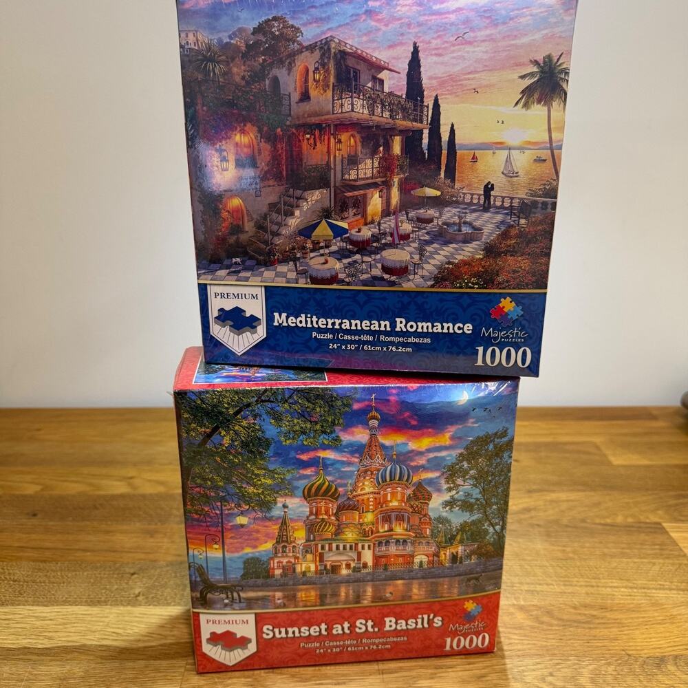 Majestic Puzzles Lot of 2 1000pc Jigsaw Puzzle Mediterranean St. Basil's New